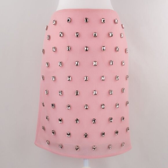 Brandon Maxwell The Leanne Crystal-Embellished Pencil Skirt, Light Pink, Size 0 - Picture 3 of 15